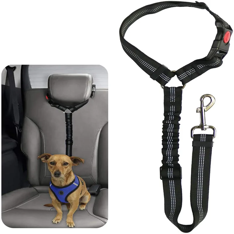 

Pet Car Seat Belt Restraint Adjustable Puppy Safety Elastic Bungee Connect Dog Harness in Vehicle Travel Dog Reflective Leash