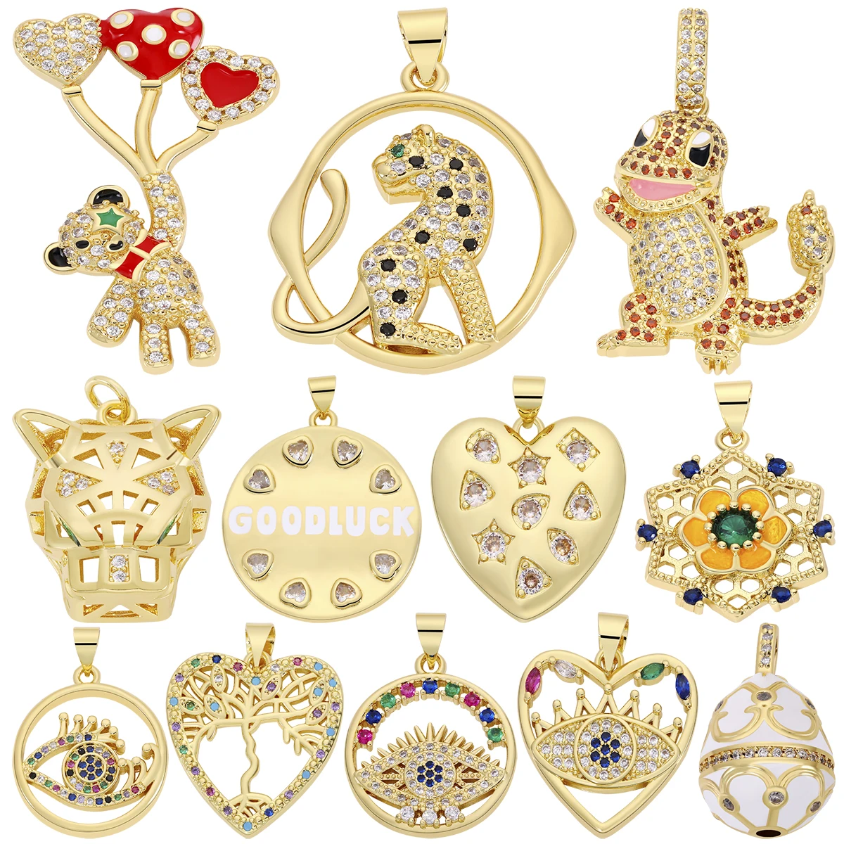 Vintage Animal Panther Bear Dinosaur Charms CZ 18k Gold Plated Heart Shape Evil Eye Talisman Good Luck Pendants Handmade Jewelry 
Vintage Animal Panther Bear Dinosaur Charms CZ 18k Gold Plated Heart Shape Evil Eye Talisman Good Luck Pendants Handmade Jewelry