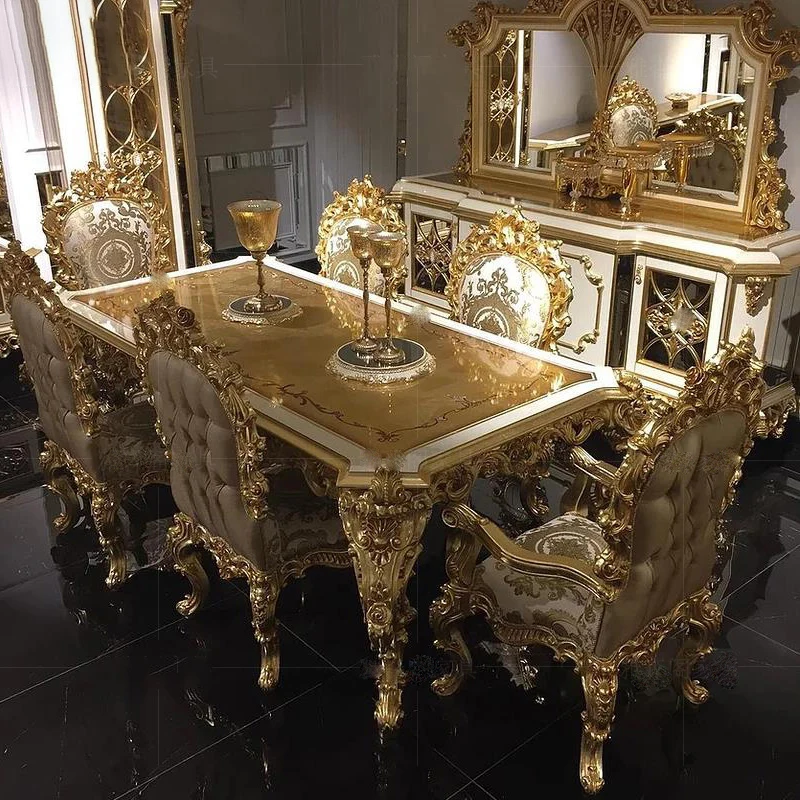 Custom European Solid Wood Carving Laser Mosaic Dining Table and Chair Combination French Villa High-end Custom Cloth
Custom European Solid Wood Carving Laser Mosaic Dining Table and Chair Combination French Villa High-end Custom Cloth