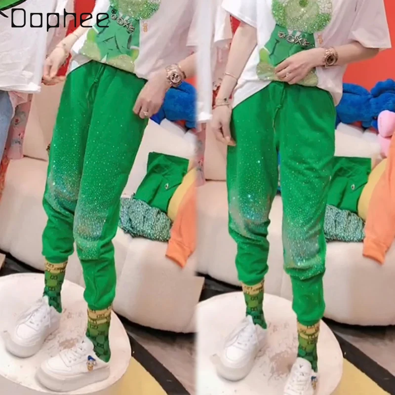 Green Rhinestone Sweatpants Women's Spring New Fashion Ankle-Tied High Waist Lace-up Harem Pants Loose Casual Trousers 2022
Green Rhinestone Sweatpants Women's Spring New Fashion Ankle-Tied High Waist Lace-up Harem Pants Loose Casual Trousers 2022