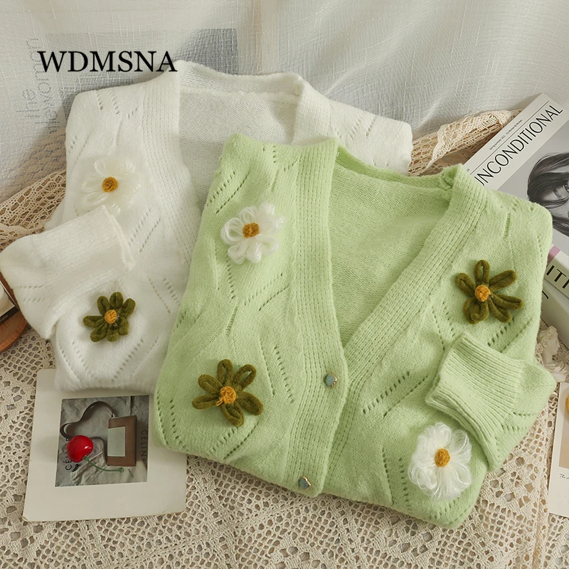 WDMSNA Loose V-neck Single-breasted Woman Cardigan Long Sleeve Plaid Cardigans Three-dimensional Flower Knitted Sweater Women
WDMSNA Loose V-neck Single-breasted Woman Cardigan Long Sleeve Plaid Cardigans Three-dimensional Flower Knitted Sweater Women