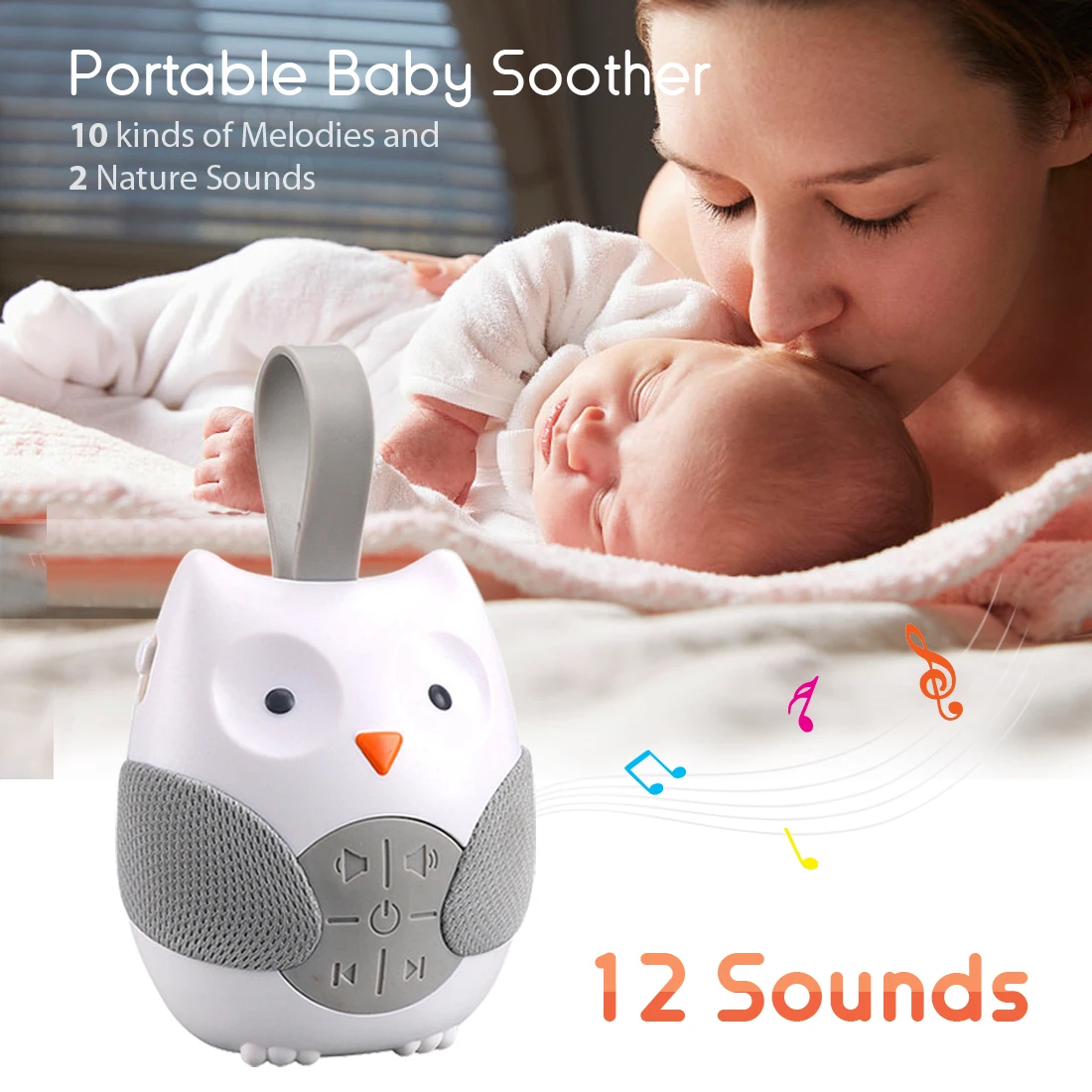 White Noise Machine for Baby Sleeping Portable Owl Music Player Travel Baby Sleep Soother, Hanging Lullaby Toy on Stroller.
White Noise Machine for Baby Sleeping Portable Owl Music Player Travel Baby Sleep Soother, Hanging Lullaby Toy on Stroller.