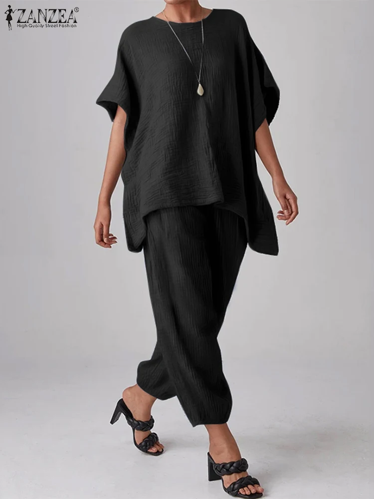 Women Textured Matching Sets ZANZEA Casual Loose Pant Sets Solid Short Sleeve Top 2pcs Outfits 2023 Summer Holiday Tracksuits
Women Textured Matching Sets ZANZEA Casual Loose Pant Sets Solid Short Sleeve Top 2pcs Outfits 2023 Summer Holiday Tracksuits