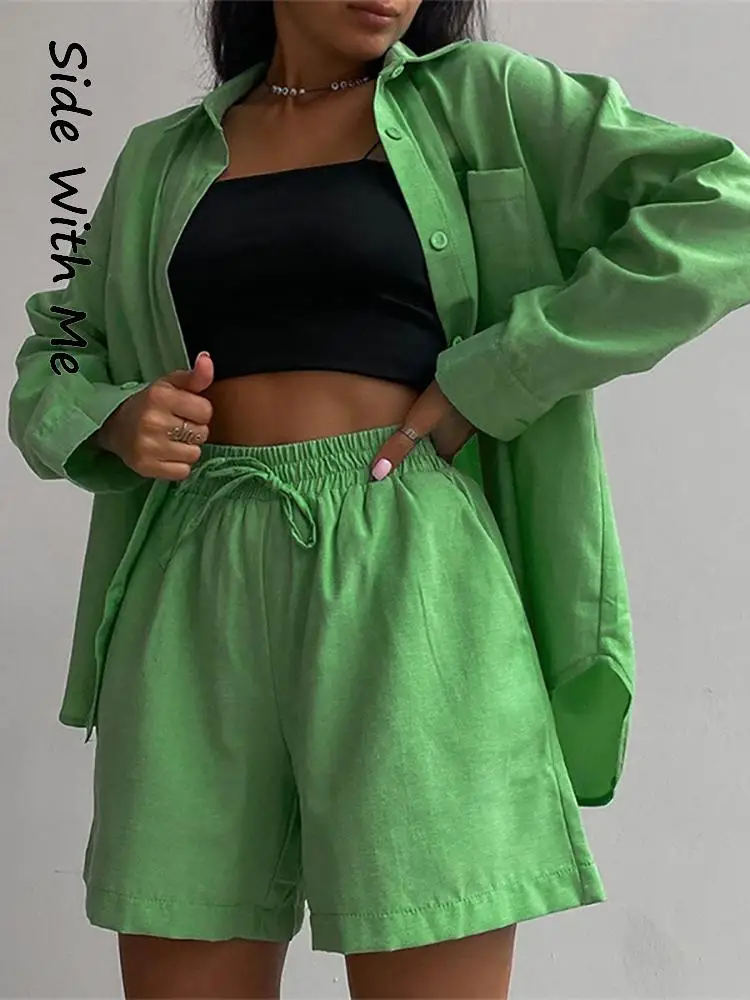 Side with Me 2022 Summer Casual Loose Women's Shorts Sets Tracksuit Woman 2 Pieces Set with Long Sleeve Shirt & Short Pants
Side with Me 2022 Summer Casual Loose Women's Shorts Sets Tracksuit Woman 2 Pieces Set with Long Sleeve Shirt & Short Pants