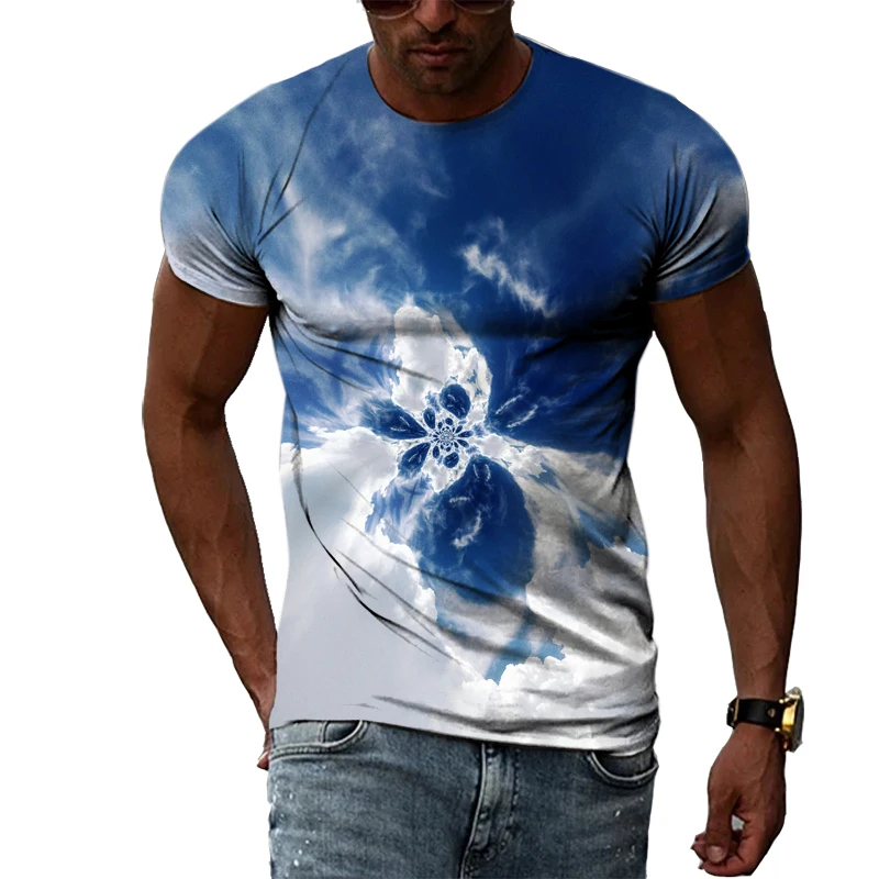 

Летняя новая коллекция облаков 1 Мужская Повседневная футболка с 3D принтом модная трендовая Молодежная Футболка с круглым вырезом Топ
