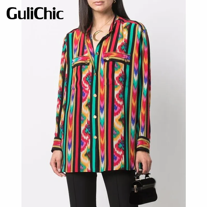4.2 GuliChic High Street Fashion Stand Collar Long Sleeve Single Breasted Colorful Print Loose Midi Shirt Blouse Women
4.2 GuliChic High Street Fashion Stand Collar Long Sleeve Single Breasted Colorful Print Loose Midi Shirt Blouse Women