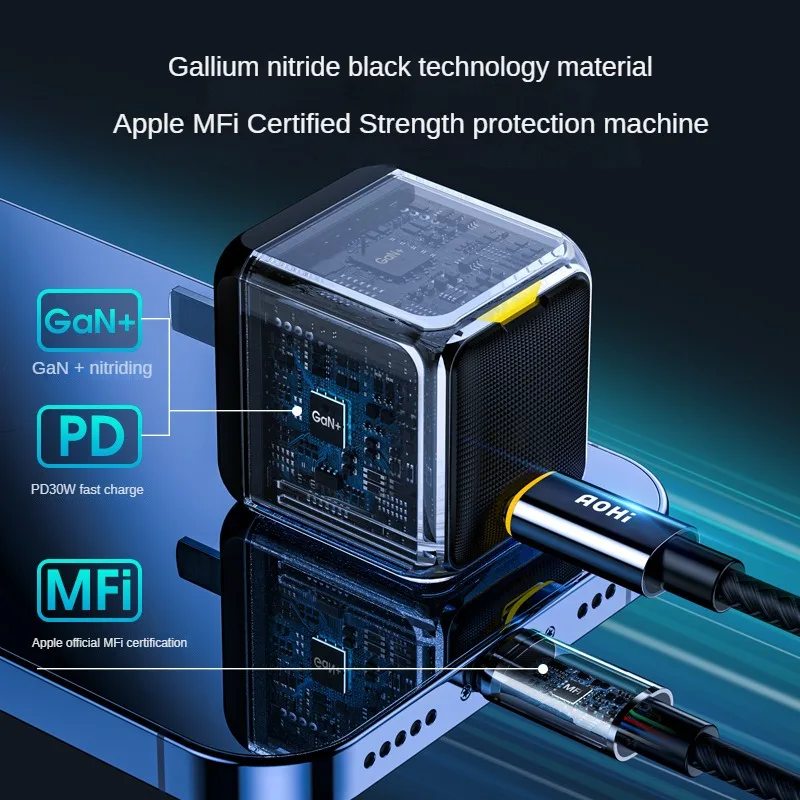 

Aohi Magcube GaN Charger 65W High Power Small Size Fast Head PD Suitable for IPhone14promax13 Mobile Phone Notebook Tablet PC