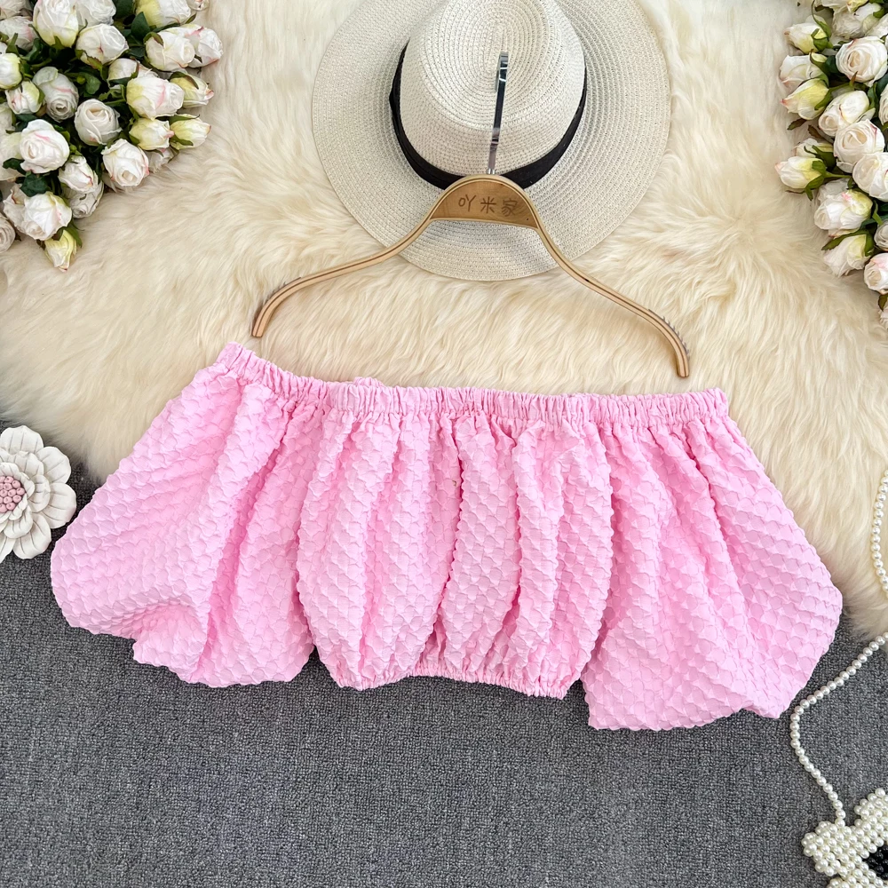 2022Summer New Smocked Tops No Collar Strapless Pullover Shirts Elegant High Waist Bubble Short-sleeved Short Tops Women Clothes
2022Summer New Smocked Tops No Collar Strapless Pullover Shirts Elegant High Waist Bubble Short-sleeved Short Tops Women Clothes