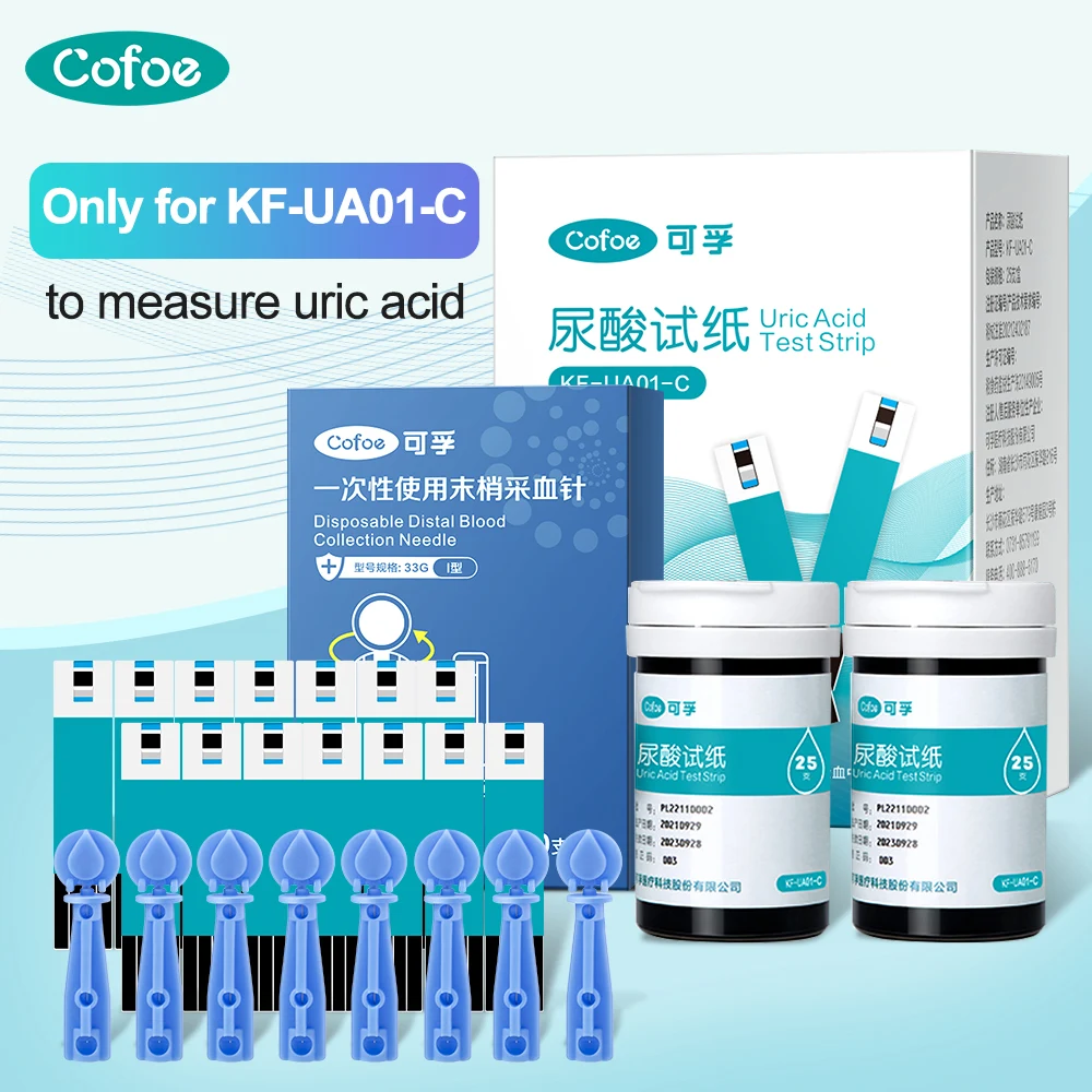 Cofoe Uric Acid Test Strips & Lancets Needles 50/100pcs only for KF-UA01-C acide urique meter without ácido úrico meter
Cofoe Uric Acid Test Strips & Lancets Needles 50/100pcs only for KF-UA01-C acide urique meter without ácido úrico meter