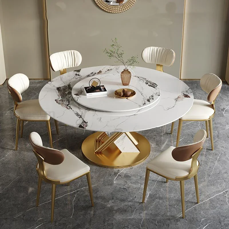 

Круглый стол с вращением на 360 °, гладкий поворотный стол, дизайнерская рама из нержавеющей стали, Обеденная Мебель, каменная плита, кухонный стол и стул