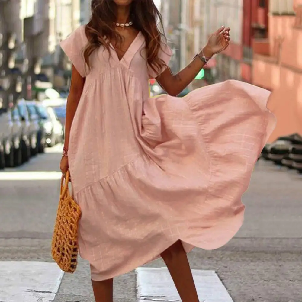 Bohemian Summer Womens Sundress 2023 Fashion V Neck Midi Vestidos Female Solid Ruffle Dresses Asymmetrical Robe 
Bohemian Summer Womens Sundress 2023 Fashion V Neck Midi Vestidos Female Solid Ruffle Dresses Asymmetrical Robe