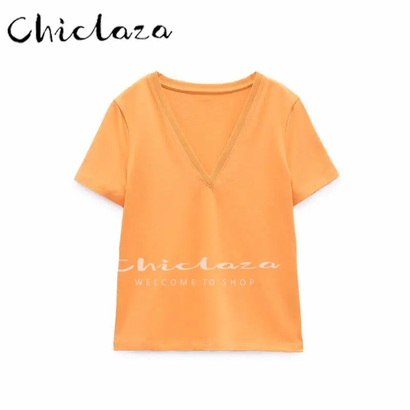 CHICLAZA Women 2022 Summer Fashion V- Neck Short Sleeve White T-shirt Casual Solid Basic Tees Tops Female
CHICLAZA Women 2022 Summer Fashion V- Neck Short Sleeve White T-shirt Casual Solid Basic Tees Tops Female
