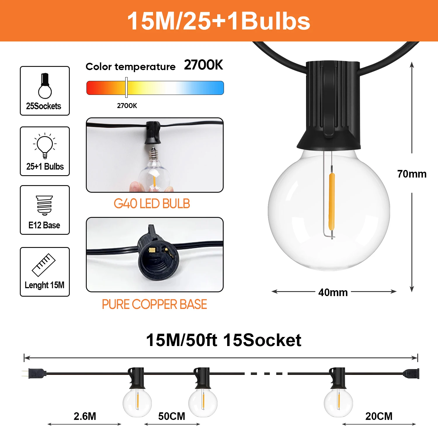 Водонепроницаемые светодиодные гирлянды Grensk G40
Водонепроницаемые светодиодные гирлянды Grensk G40