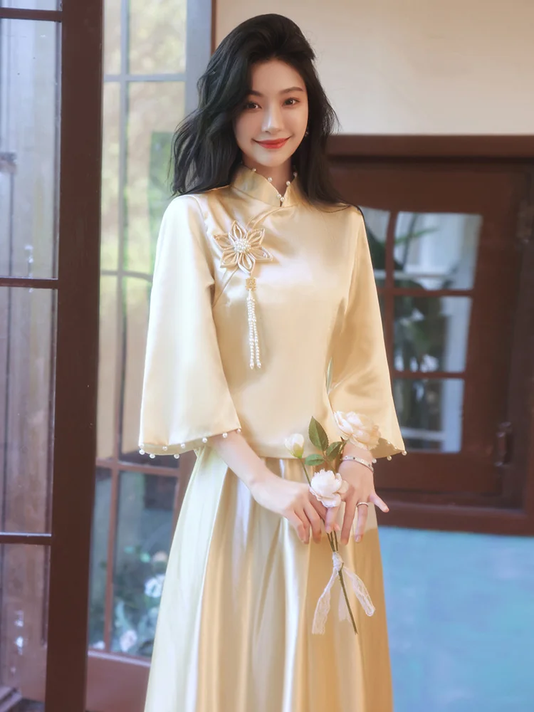 Chinese Bridesmaid Dress 2023 New Cheongsam Sister Dress Dress Wedding Satin Evening Dress elegant dress women for wedding party
Chinese Bridesmaid Dress 2023 New Cheongsam Sister Dress Dress Wedding Satin Evening Dress elegant dress women for wedding party