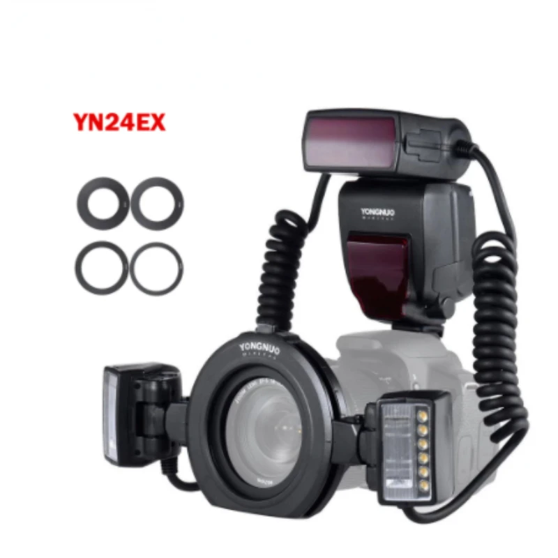 

YN24EX YN24 EX E-TTL Twin Lite макро кольцо Вспышка Speedlite для камер Canon с двойной головкой вспышки 4 шт. кольца адаптера