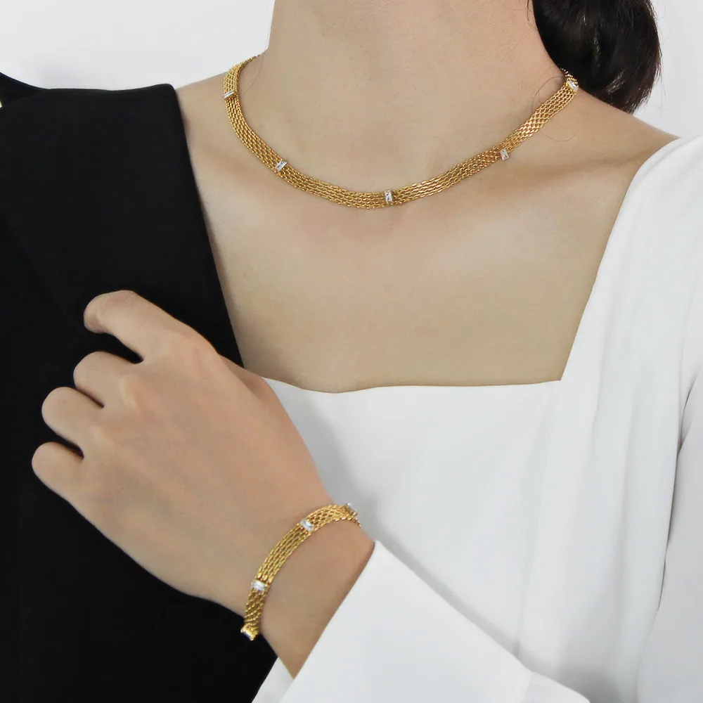 Women's Stainless Steel Necklace Bracelet Jewelry Set Gold Mesh Choker Chain Summer Vintage Goth Accessories Hip Hop Modern
Women's Stainless Steel Necklace Bracelet Jewelry Set Gold Mesh Choker Chain Summer Vintage Goth Accessories Hip Hop Modern