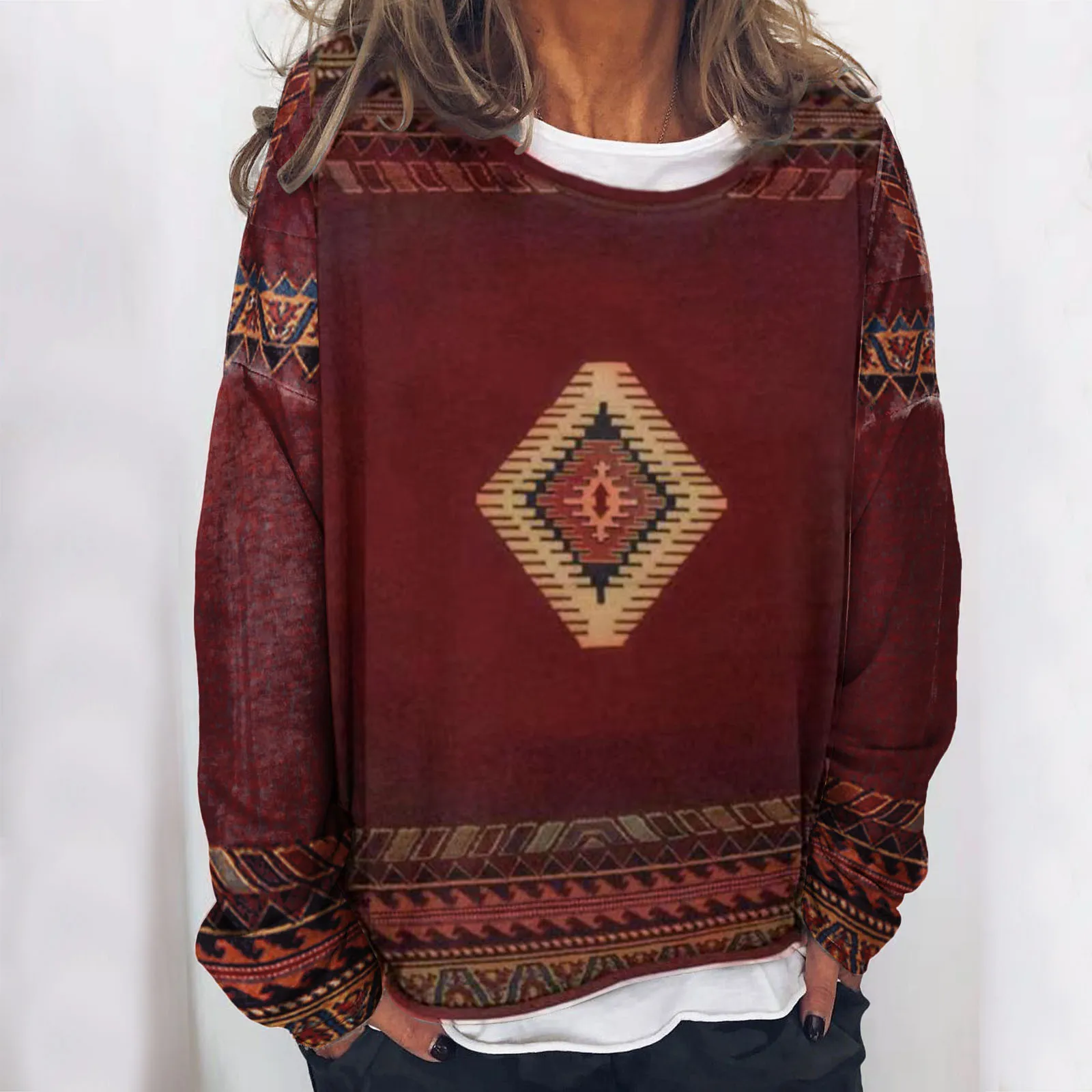 Geometric Ethnic Style Vintage Print Sweatshirts Women Harajuku Loose Streetwear Top Spring O Neck Pullover Hoodies Women4
Geometric Ethnic Style Vintage Print Sweatshirts Women Harajuku Loose Streetwear Top Spring O Neck Pullover Hoodies Women4