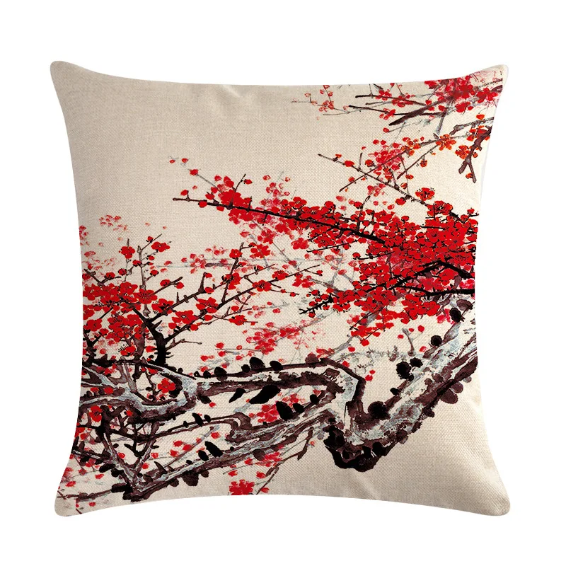 

2/4PCS Outdoor Waterproof Pillowcase Ink Painting Plum Blossoms Cushion Case Home Decoration Bed Pillow Cover Car Cushion Cover