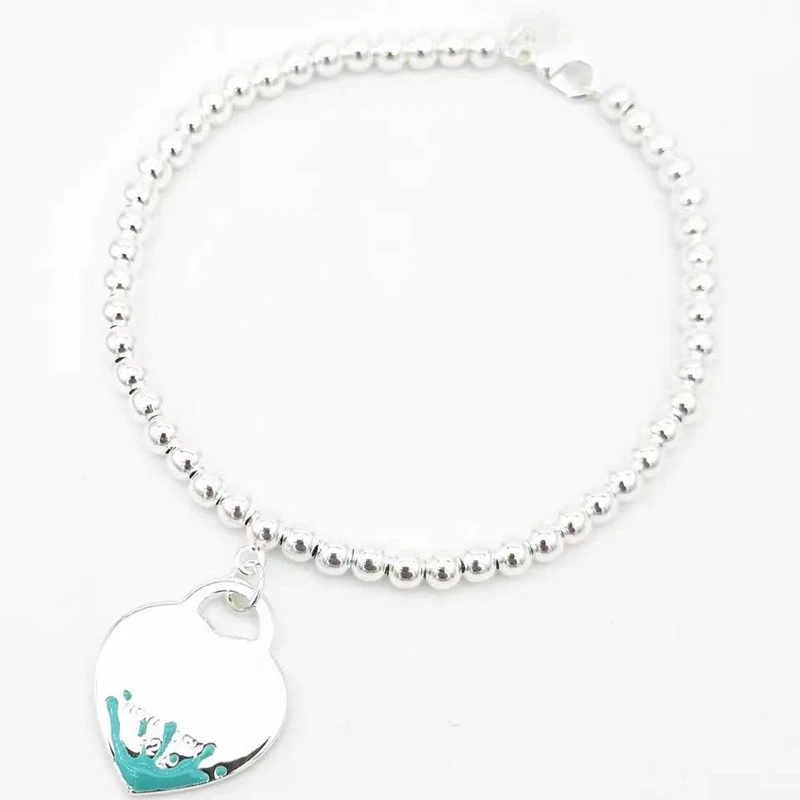 Women's 100% 925 sterling silver classic 4mm round beads green enamel splash heart pendant bracelet original brand holiday gift
Women's 100% 925 sterling silver classic 4mm round beads green enamel splash heart pendant bracelet original brand holiday gift