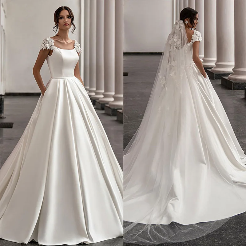Luxury White Women Wedding Dresses Satin Square Neck Custom Made Dress Floor Length Sweep Train Formal Bridal Outfit with Pocket
Luxury White Women Wedding Dresses Satin Square Neck Custom Made Dress Floor Length Sweep Train Formal Bridal Outfit with Pocket