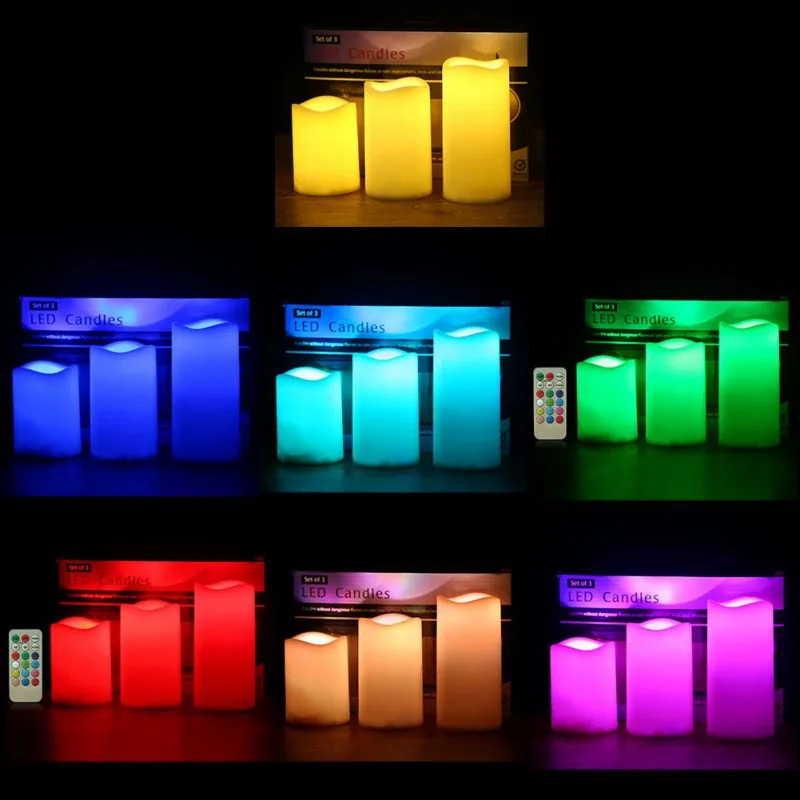 

Свеча светодиодная, 3 штуки, беспламенная, подсветка для чая, RGB-подсветка, таймер, для рождества, дома, вечеринки, декора комнаты