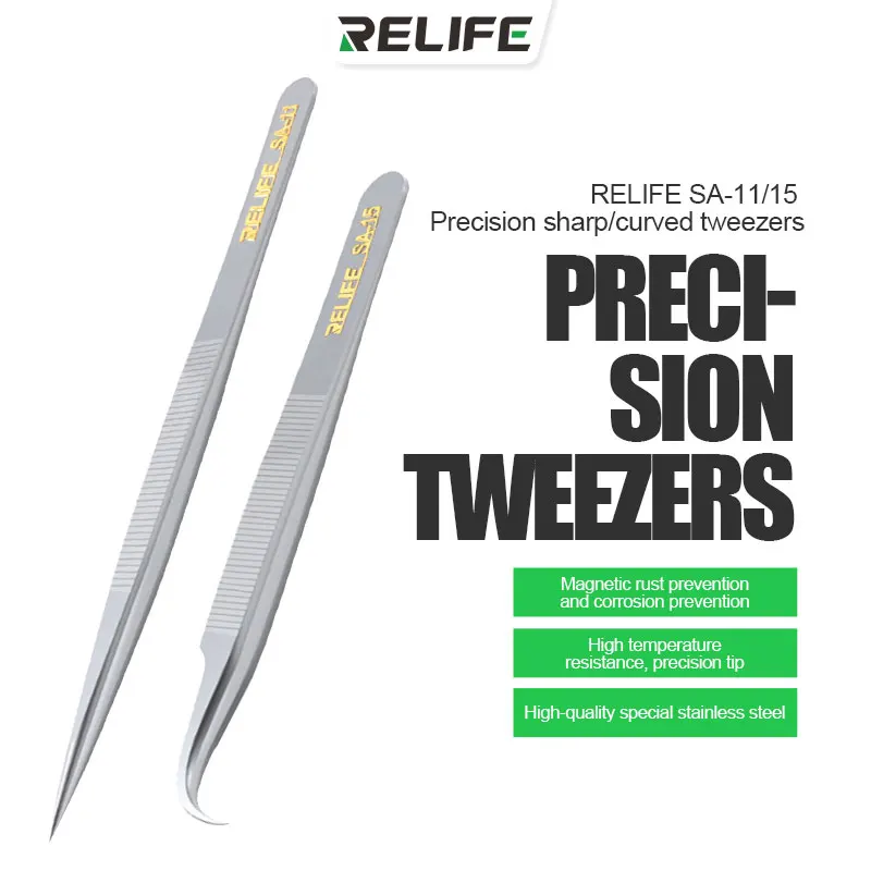 

RELIFE SA-11 SA-15 Precision Sharp/Curved Tweezers for Mobile Phone Repair Hand Tools High Hardness Anti-magnetic Tweezers