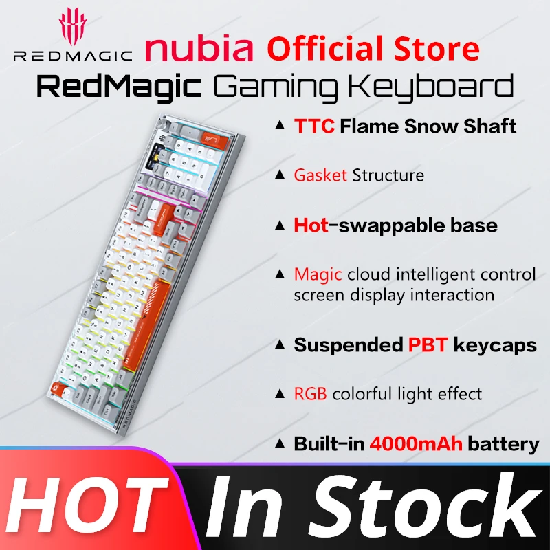 

Nubia Redmagic Mechanical Keyboard REDMAGIC 3-Mode Mechanice Keyboard Wire & Wireless 100Keys QS BR RGB Light PBT Keycap