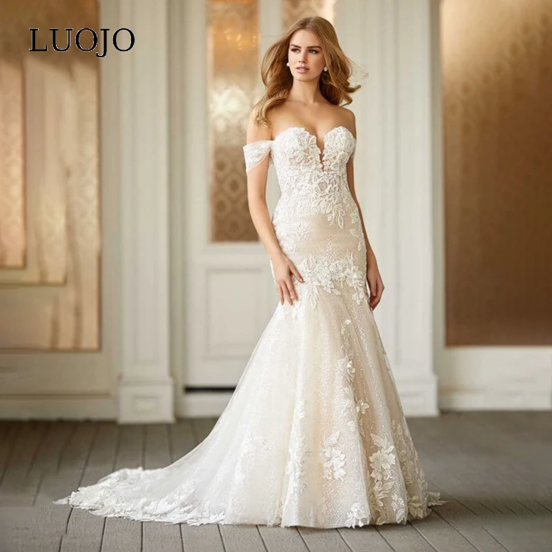 LUOJO Spark Wedding Dress Off the Shoulder Luxury Sweetheart Buttons vestidos de novia Floor-length Lace For Charming Women 2023
LUOJO Spark Wedding Dress Off the Shoulder Luxury Sweetheart Buttons vestidos de novia Floor-length Lace For Charming Women 2023