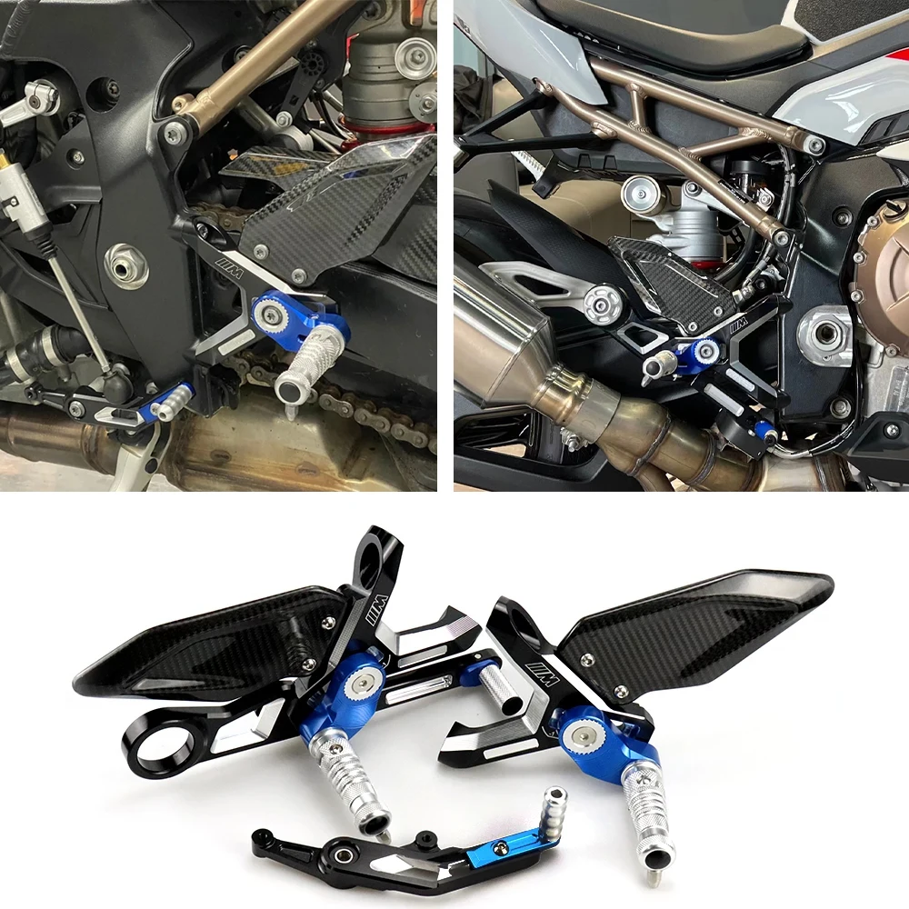 

S1000RR For BMW S1000 RR 2019-2022 2021 Carbon Fiber CNC Aluminum Adjustable Motorcycle Foot Pegs Rest Rearset Rear Set Footrest