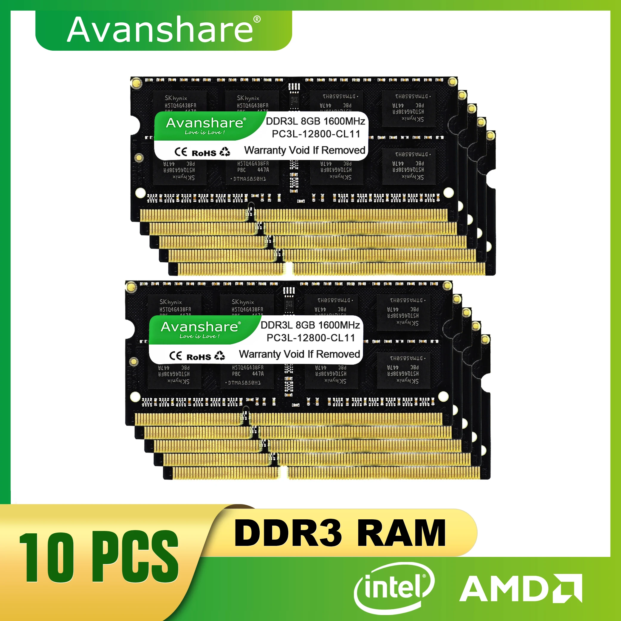 

Avanshare 10pcs Lot 8gb 4gb DDR3 1600Mhz 1333mhz SO-DIMM DDR3L Memory Ram Memoria 1.5V 1.35V For Laptop Notebook Computer