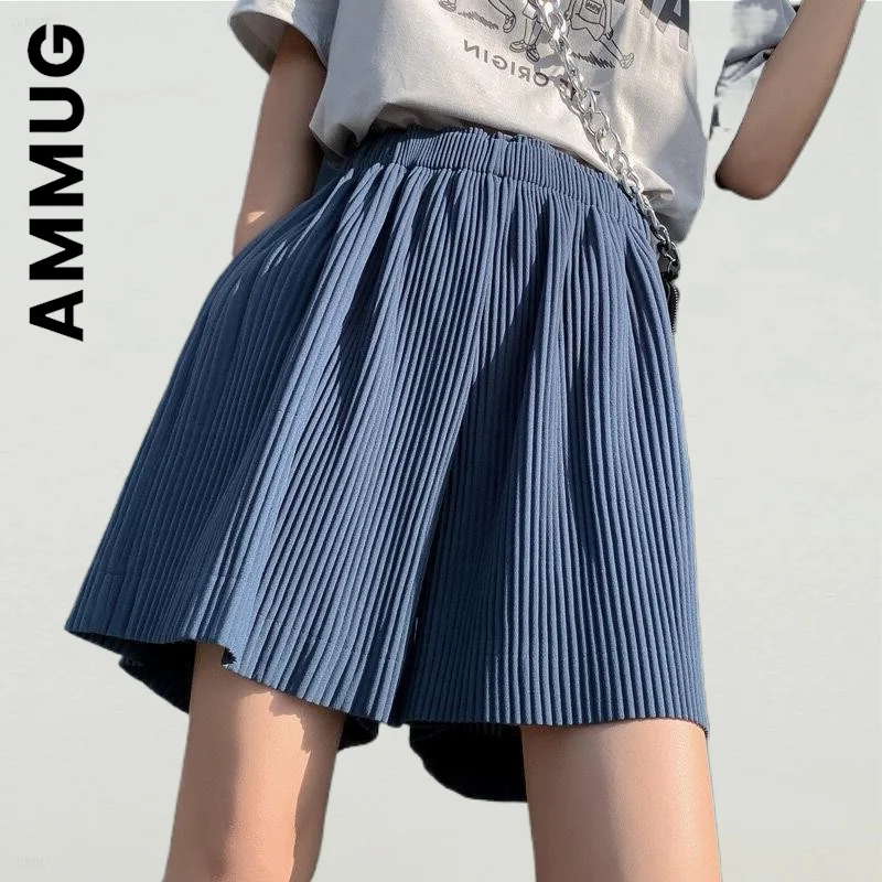 

Ammug Shorts New Summer High Waist Sportswear Solid Color Loose Short Pants All-Match Pant Wide Leg Bottoms Vintage Soft Female