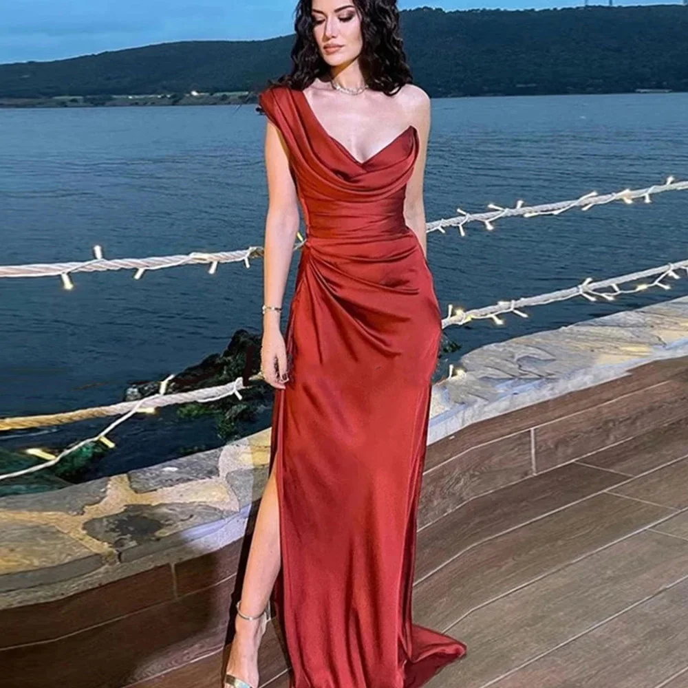 Сексуальные красные вечерние платья для выпускного вечера, официальное женское платье с одним открытым плечом и высоким разрезом, атласные... 
Сексуальные красные вечерние платья для выпускного вечера, официальное женское платье с одним открытым плечом и высоким разрезом, атласные...