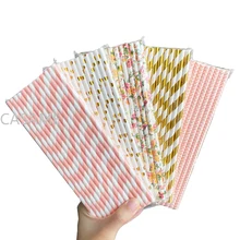 Paper Straws Garden Flower Foil Gold Disposable Drinking for Birthday Wedding Deco Christmas Party Restaurant Event Supplies
