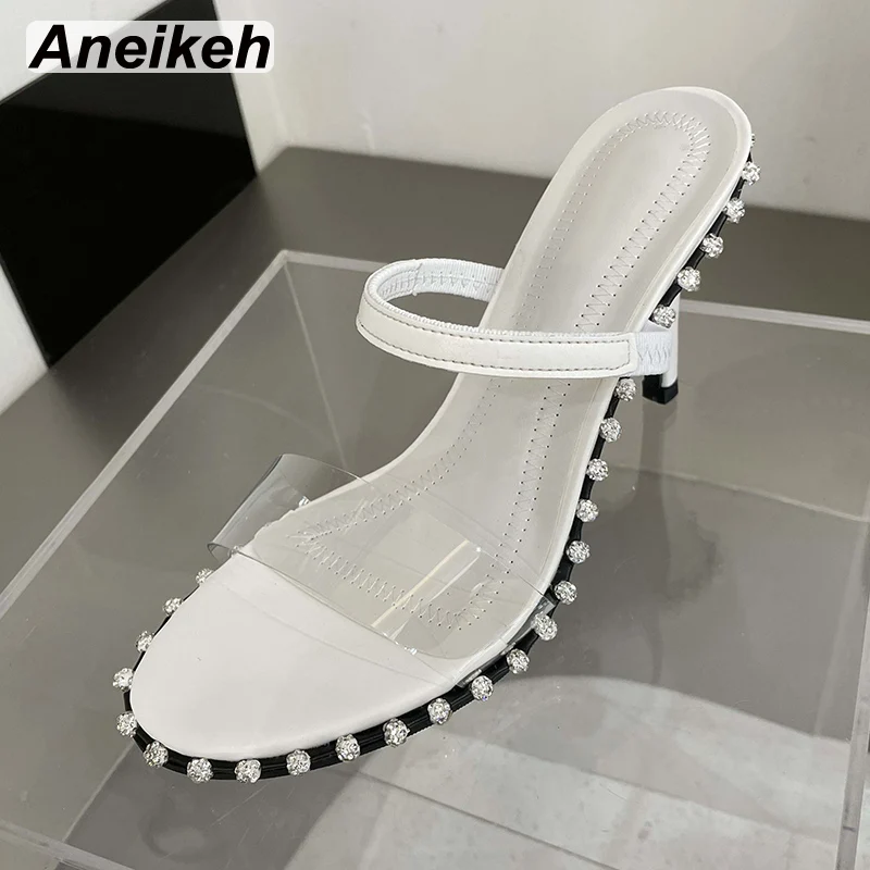 Aneikeh Summer Fashion Round Toe Solid PVC Shallow Crystal Bling Women's Shoes Slipper Thin Heel Elegant Sandals Concise Party
Aneikeh Summer Fashion Round Toe Solid PVC Shallow Crystal Bling Women's Shoes Slipper Thin Heel Elegant Sandals Concise Party