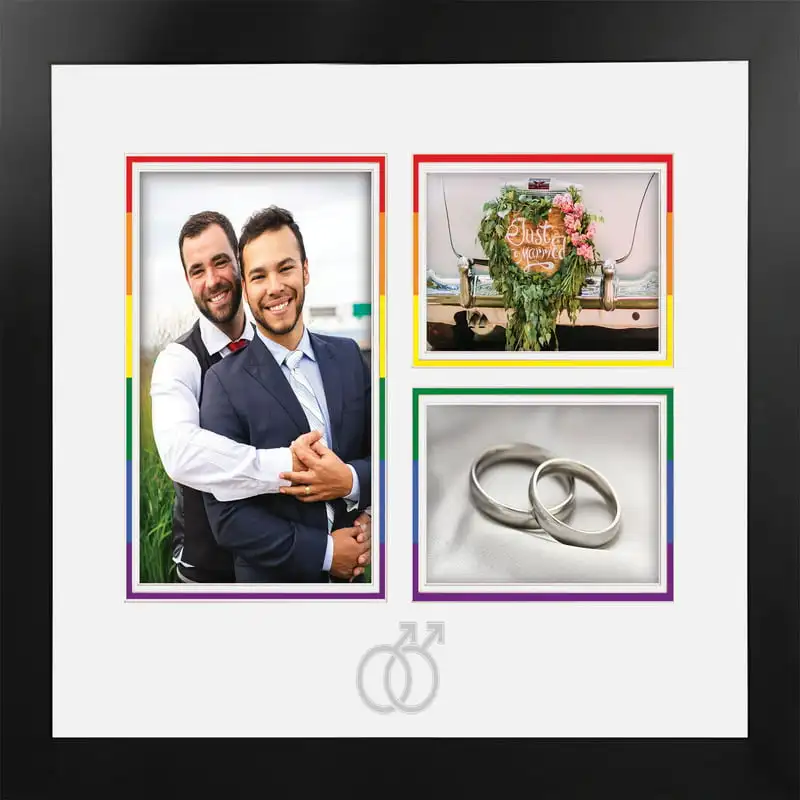 LGBTQ Pride Wedding Multi-Photo Frame with White & Rainbow Mat - Silver Interlocking Man
LGBTQ Pride Wedding Multi-Photo Frame with White & Rainbow Mat - Silver Interlocking Man
