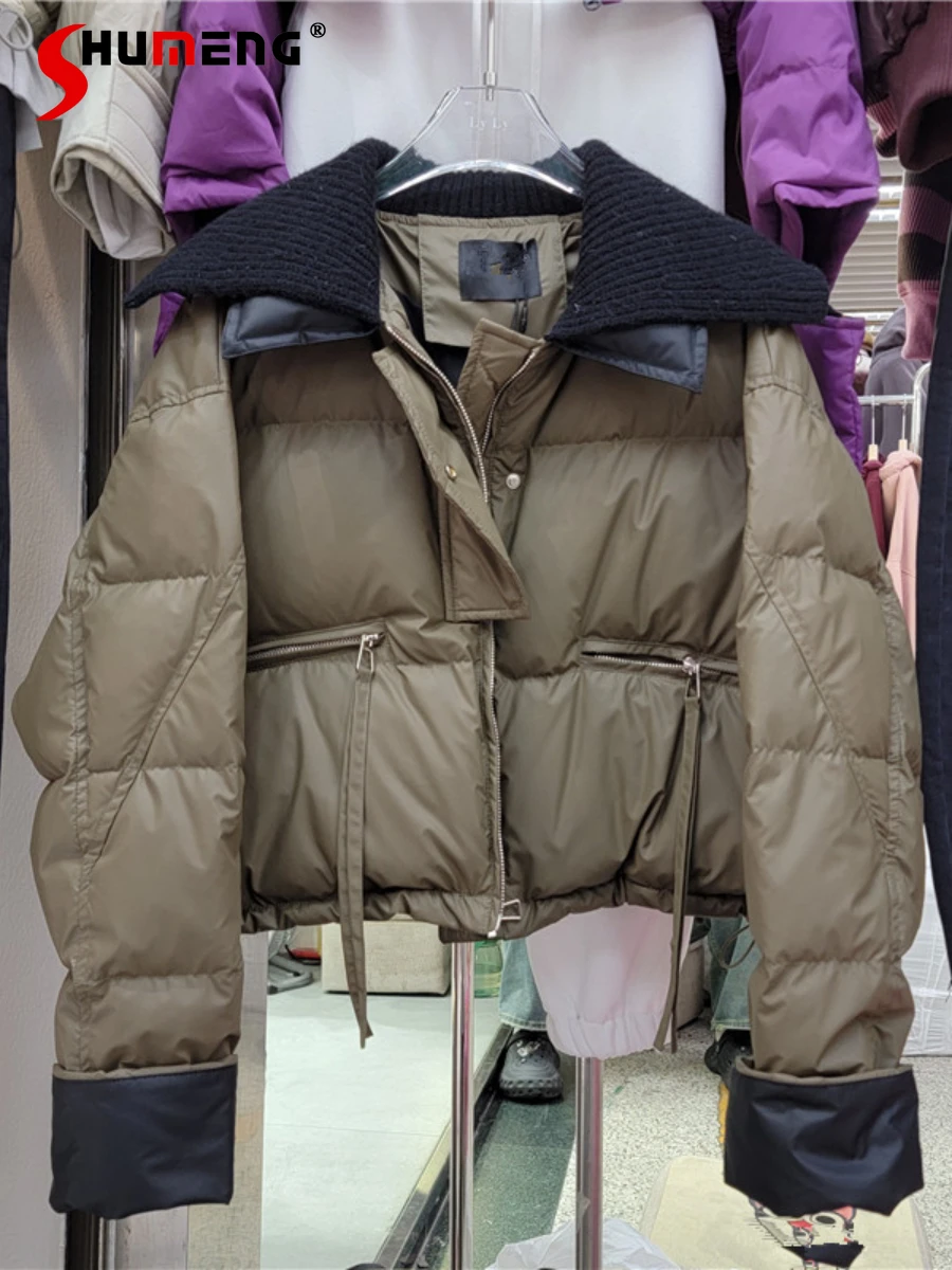 Fashion Knitted Down Jacket Feminine New Winter Stitching Thickening Warm Contrast Color Long Sleeve Knitwear White Duck Coats
Fashion Knitted Down Jacket Feminine New Winter Stitching Thickening Warm Contrast Color Long Sleeve Knitwear White Duck Coats