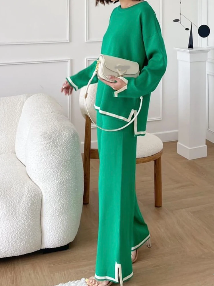 Casual Two-Piece Color Contrast Split Long Sleeved Pullover Knit Shirt+Wide Leg Pants Set 2023 New Fashionable Women'S Clothing
Casual Two-Piece Color Contrast Split Long Sleeved Pullover Knit Shirt+Wide Leg Pants Set 2023 New Fashionable Women'S Clothing