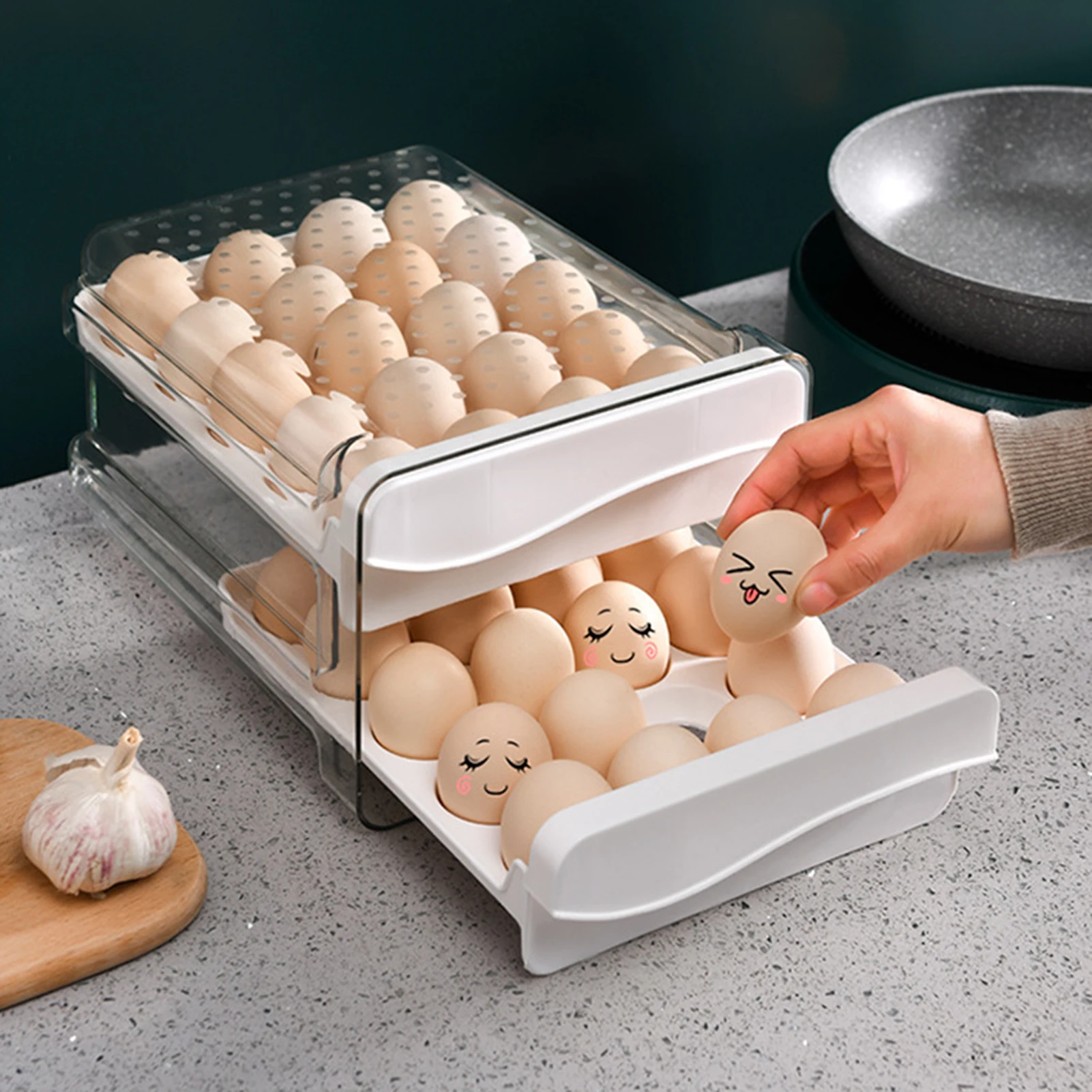 Egg Drawer For Refrigerator Fresh Egg Holder Double-Layer Large Capacity Egg Holder For Refrigerator Anti-Shake Anti-crush Egg
Egg Drawer For Refrigerator Fresh Egg Holder Double-Layer Large Capacity Egg Holder For Refrigerator Anti-Shake Anti-crush Egg