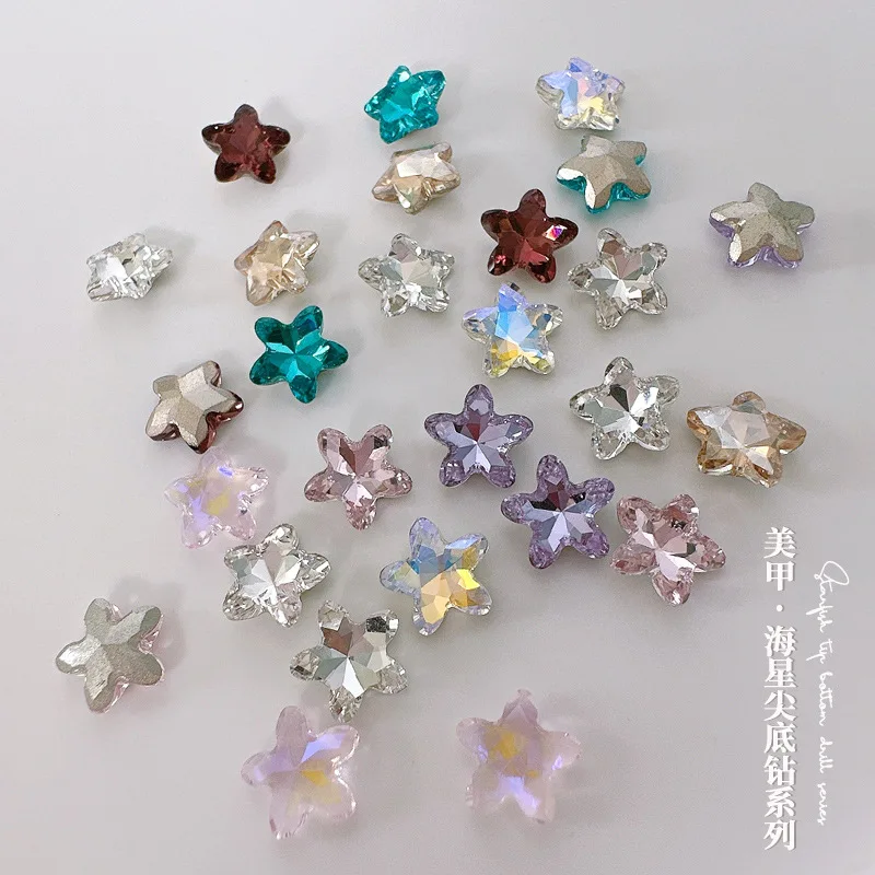 

20PCS Colorful Star Starfish Pentagram Nail Art Charms Rhinestone Decorations Luxury Zircon Point Back Gems Accessories Manicure