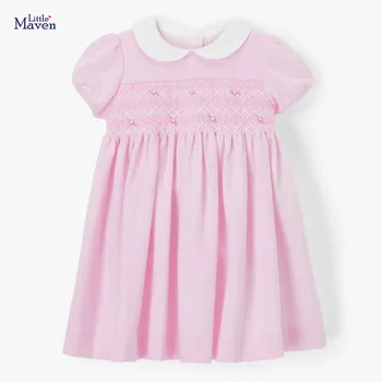 Little maven Dress for New Year 2023 Summer Vestidos for Girls Children’s Clothes Cotton Solid Color Pretty and Elegant Dress