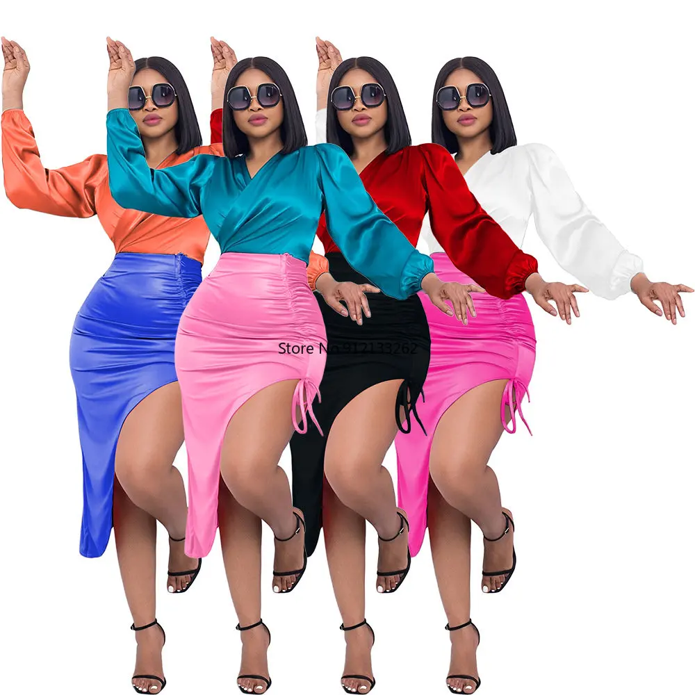 Spring Autumn Elegent African Women Long Sleeve V-neck Polyester Two Pieces Sets Top and Skirts African Clothes Women
Spring Autumn Elegent African Women Long Sleeve V-neck Polyester Two Pieces Sets Top and Skirts African Clothes Women