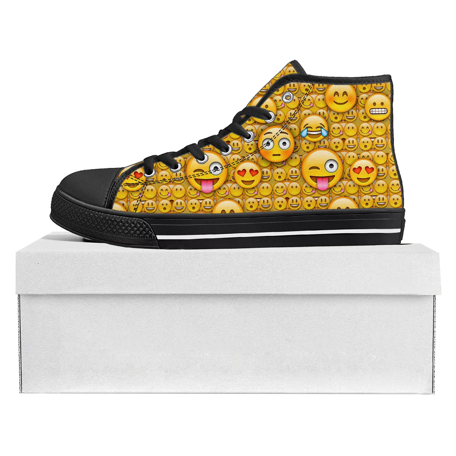 

Fashion Emojied Funny Smile Emotion High Top High Quality Sneakers Mens Womens Teenager Canvas Sneaker Casual Custom Made Shoes