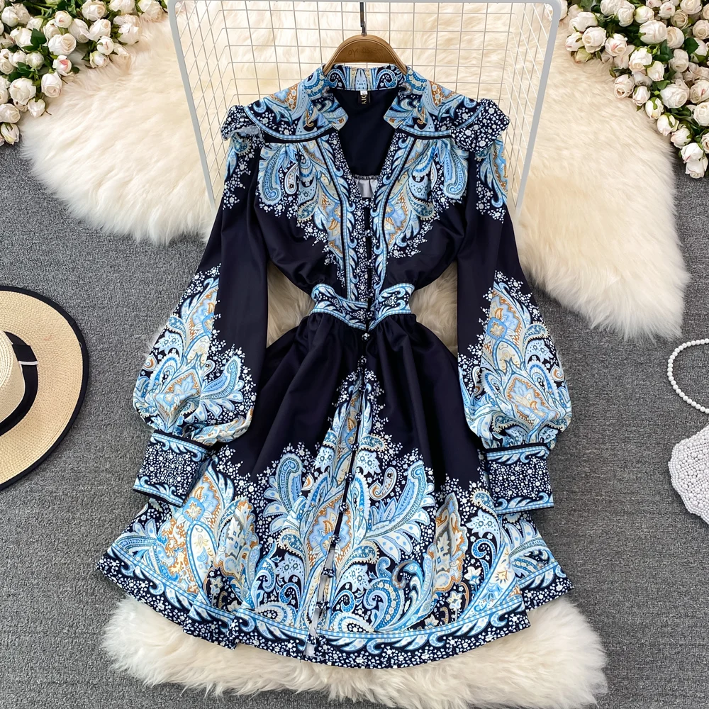 Women Dresses Spring Summer 2022 Runway Fashion Paisley Print Vintage Dress V Neck Long Lantern Sleeve Belted Mini Dress
Women Dresses Spring Summer 2022 Runway Fashion Paisley Print Vintage Dress V Neck Long Lantern Sleeve Belted Mini Dress