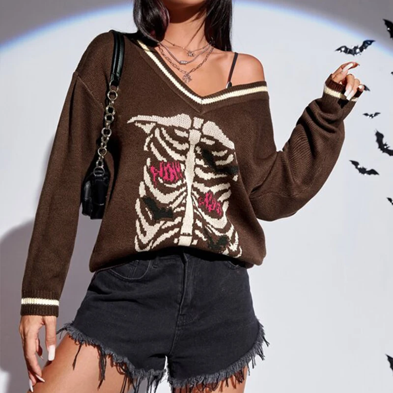 Свитер с длинным рукавом и принтом черепа, в готическом стиле
Свитер с длинным рукавом и принтом черепа, в готическом стиле