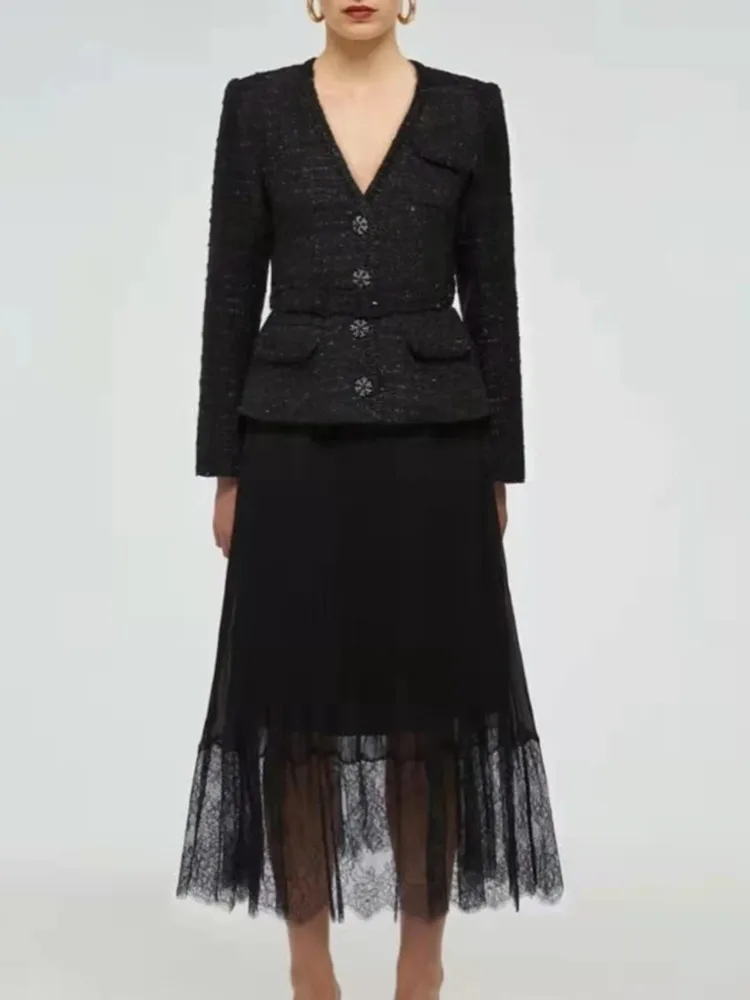 Women Single Breasted Pleated Stitching Long Sleeve Elegant Spring Autumn Midi Dress with Belt 
Women Single Breasted Pleated Stitching Long Sleeve Elegant Spring Autumn Midi Dress with Belt