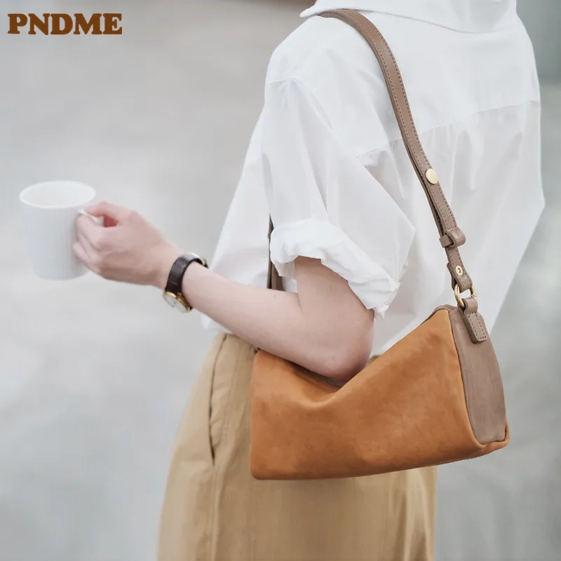 

PNDME fashion casual luxury genuine leather ladies baguette weekend outdoor real cowhide women's multifunctional shoulder bag