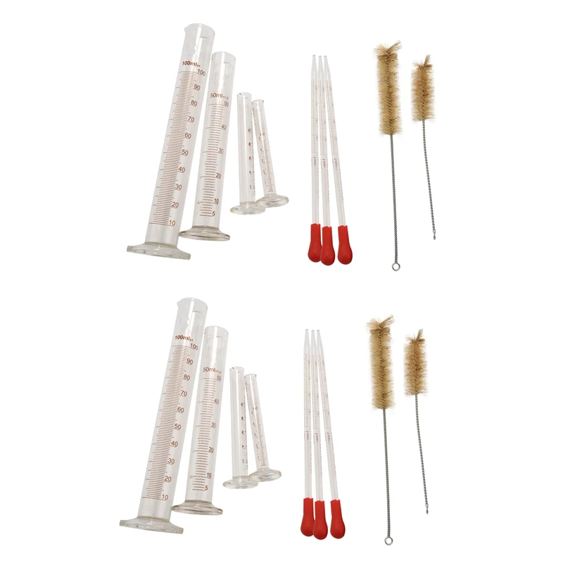 8 Measuring Cylinder - 5Ml, 10Ml, 50Ml, 100Ml - Premium Glass - Contains 4 Cleaning Brushes + 6 X 1Ml Glass Pipettes
8 Measuring Cylinder - 5Ml, 10Ml, 50Ml, 100Ml - Premium Glass - Contains 4 Cleaning Brushes + 6 X 1Ml Glass Pipettes