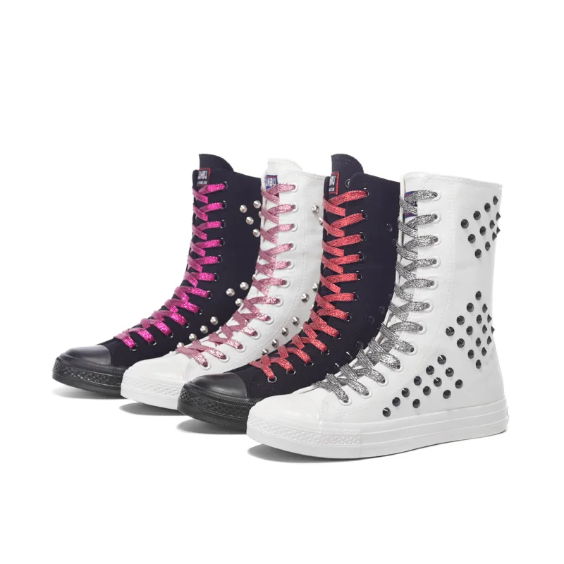 Women Fashion Sports Mid-boots Canvas Inner Heightened Lace-up Side Zipper Rivets Classic Casual Four-season Women Shoes KC251
Women Fashion Sports Mid-boots Canvas Inner Heightened Lace-up Side Zipper Rivets Classic Casual Four-season Women Shoes KC251