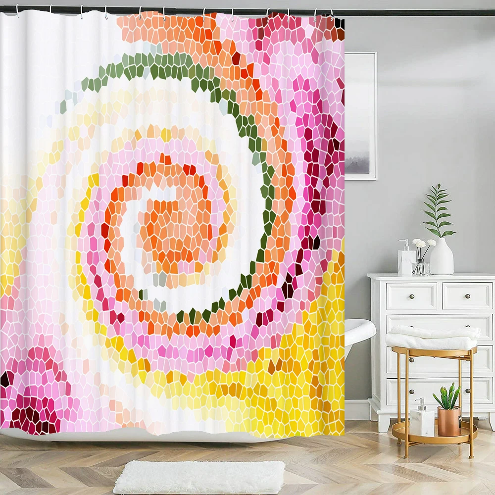 

3D Colorful Mosaic Printed Fabric Shower Curtains Waterproof Art Geometry Bath Curtain for Bathroom Decoration with 12 Hooks