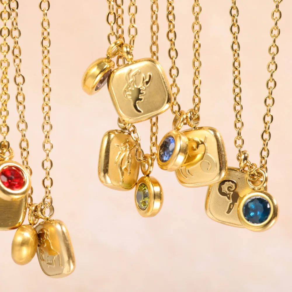 12 Constellations Birthstone Pendant Necklaces Stainless Steel Charms 12 Horoscope Zodiac Sign Square Choker Chain Jewelry Gifts
12 Constellations Birthstone Pendant Necklaces Stainless Steel Charms 12 Horoscope Zodiac Sign Square Choker Chain Jewelry Gifts